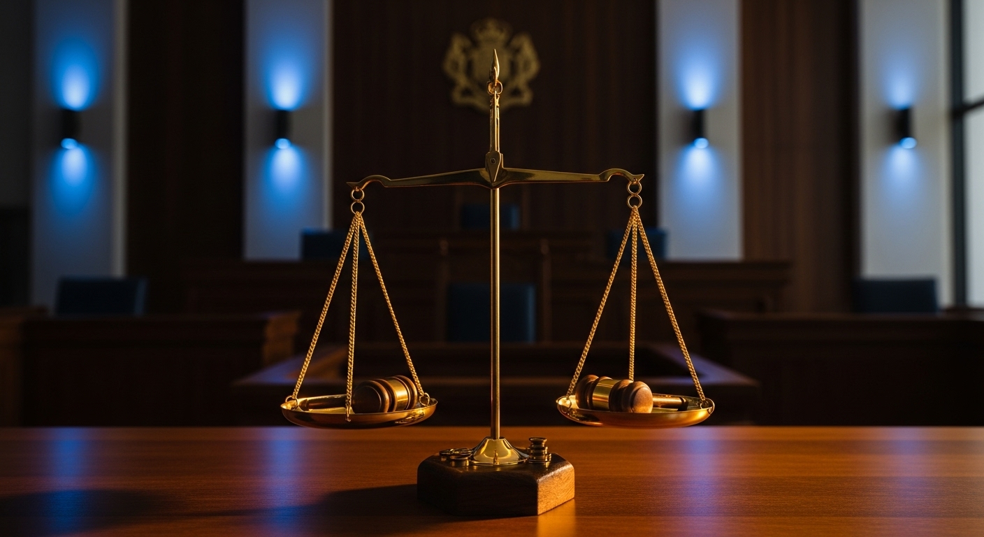 Scales of justice in courtroom